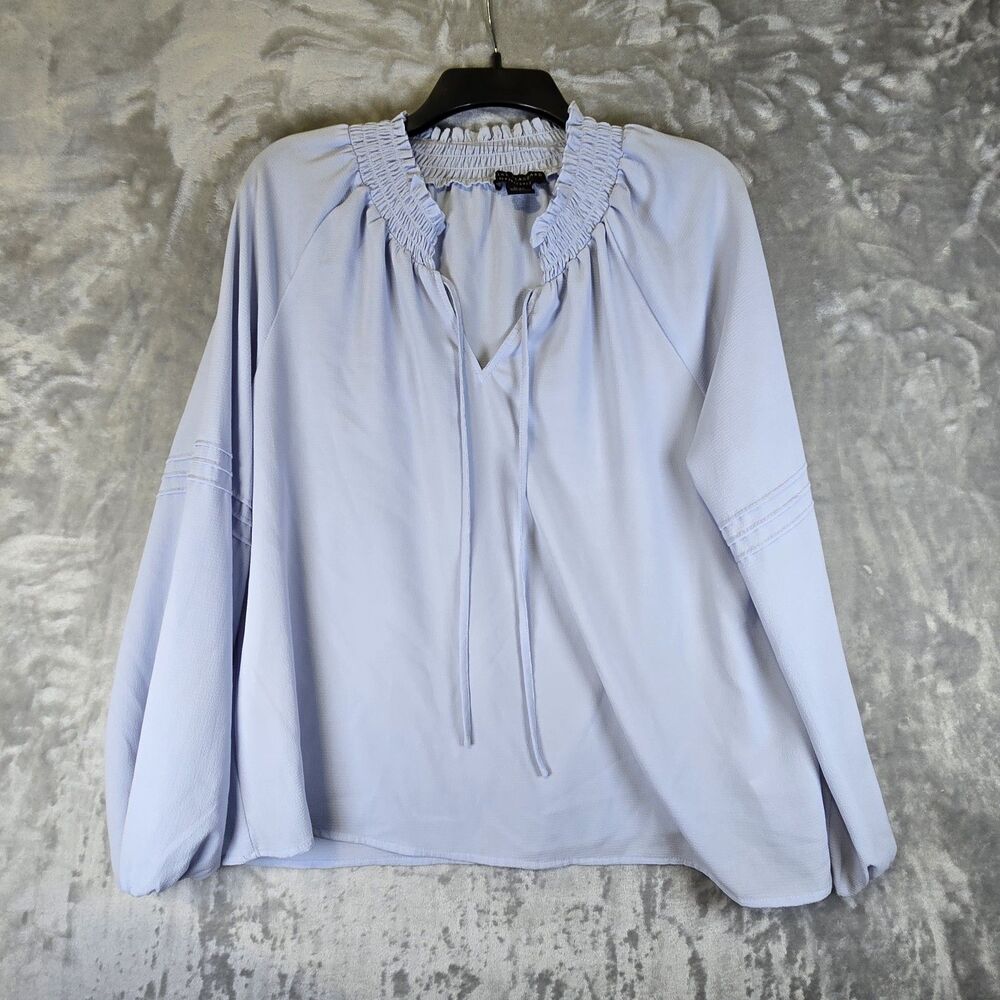 Social Standard By Sanctuary Peasant Blouse Womens Blue XL Smock Neck Tie Close